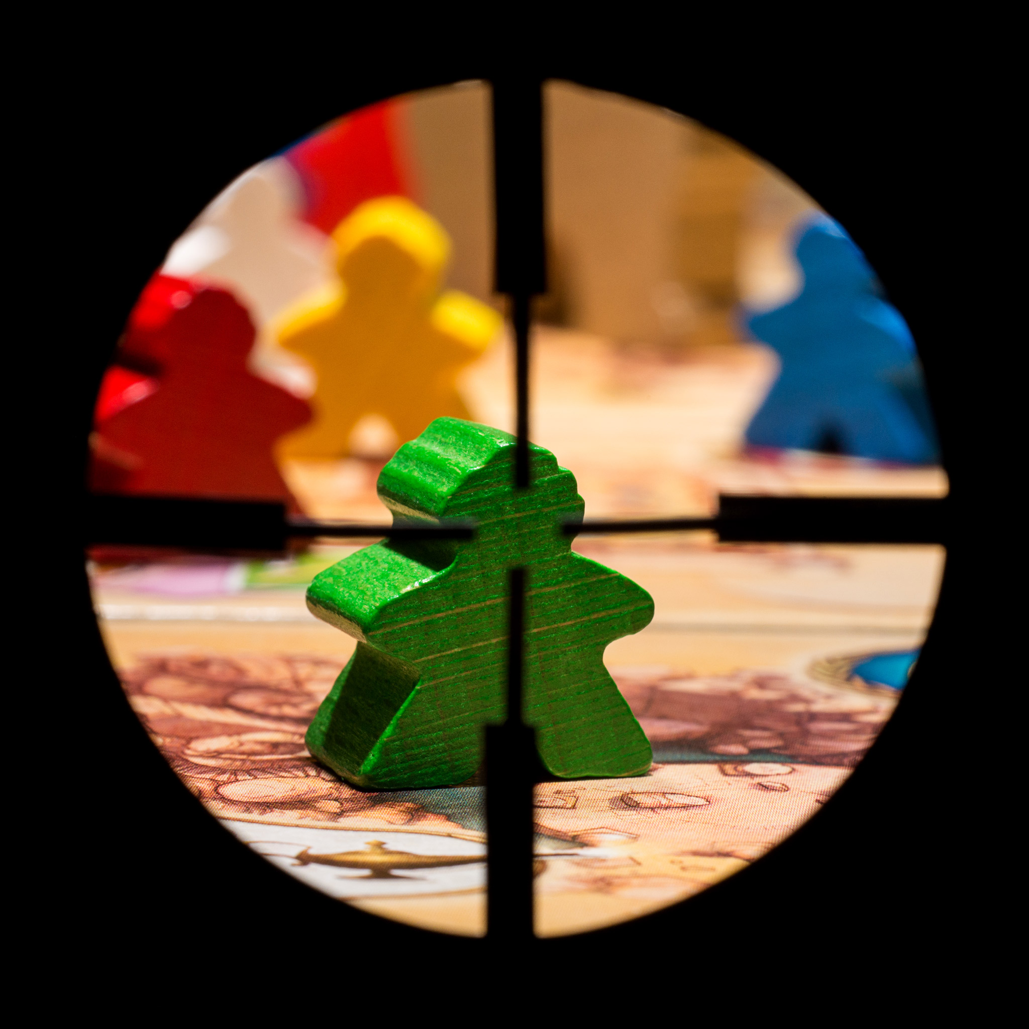 View through the crosshairs in Five Tribes tabletop board game