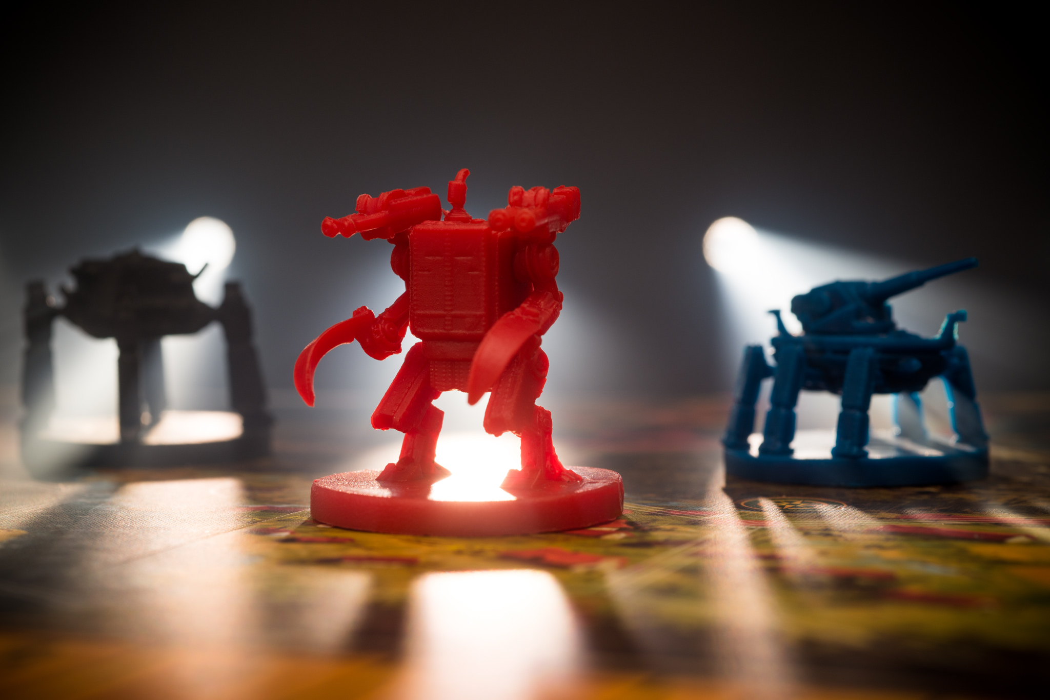 Scythe mechs bathed in limelight