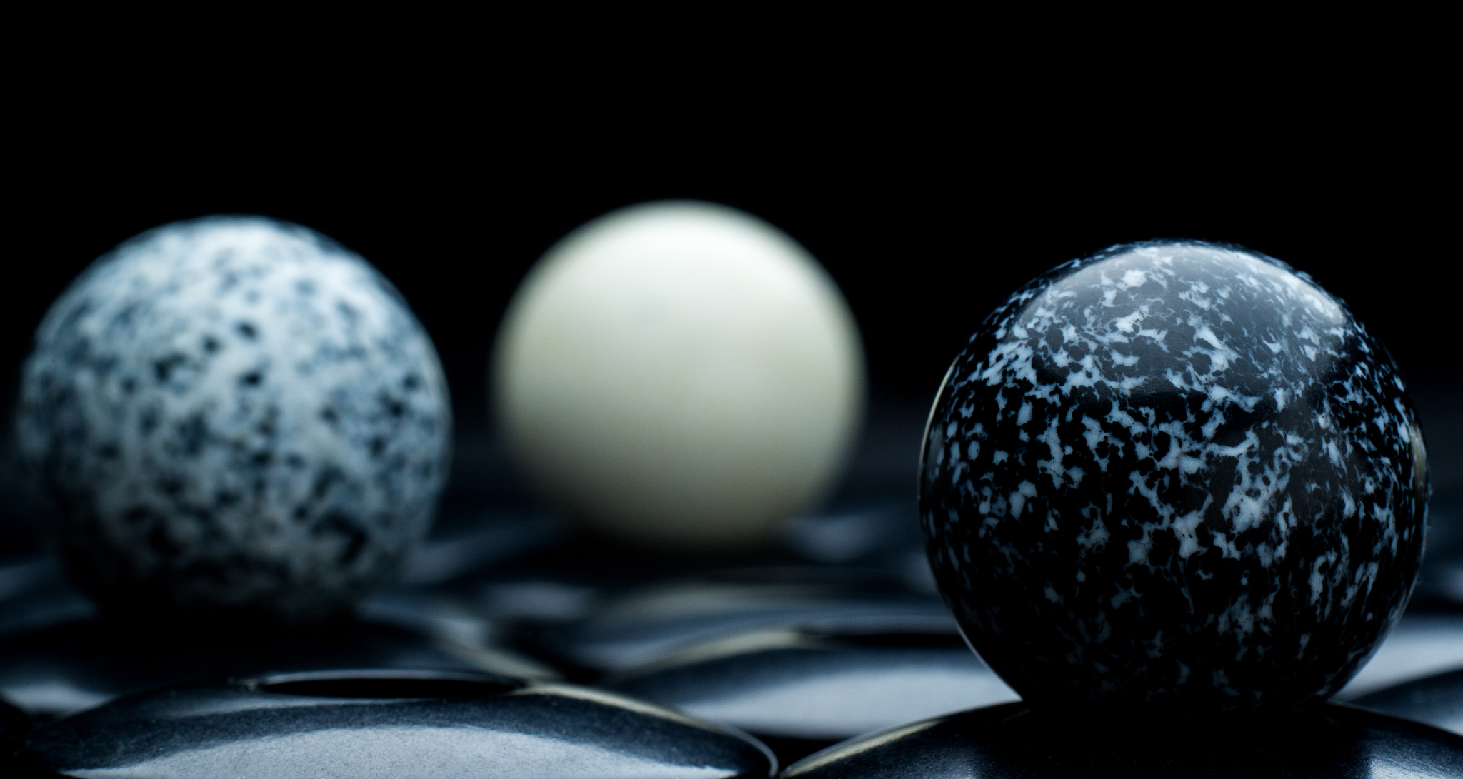shiny marbles from the abstract game Zertz